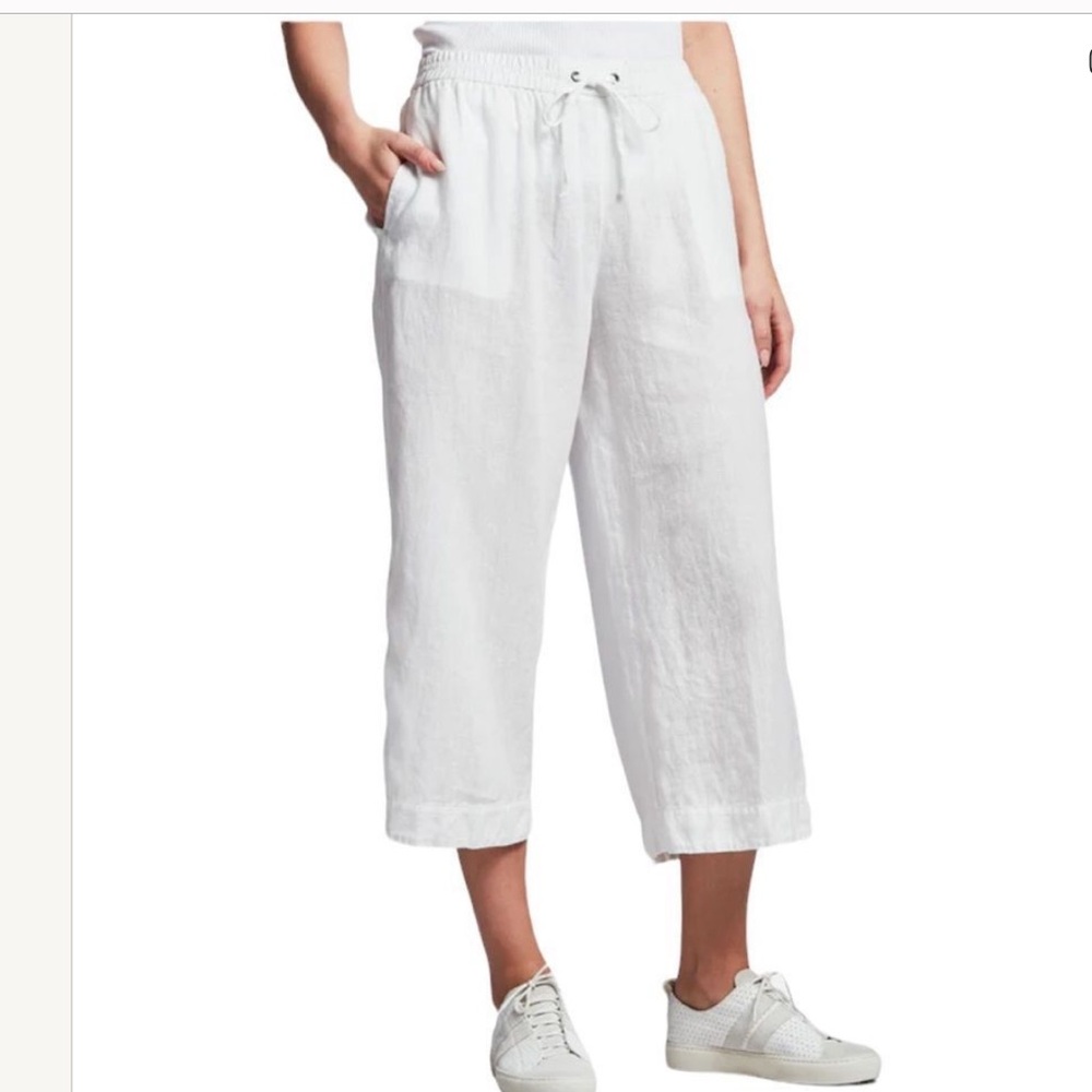 James Perse Los Angeles White Relaxed Fit Drawstring Flax Linen Cropped Pants